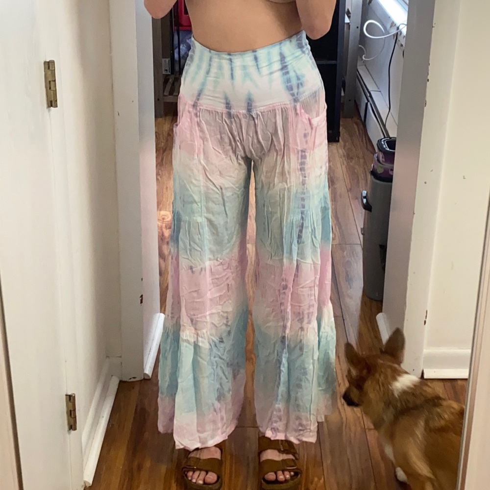 purple, pink, blue white ombré gypsy pants